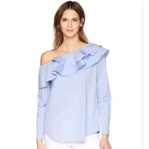 Calvin Klein Blue One Shoulder Ruffle Blouse